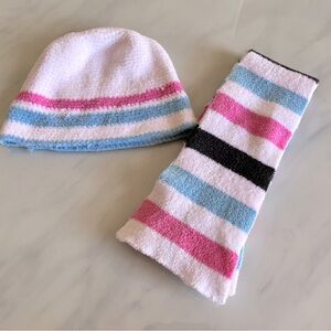 Knit Scarf and beanie  One Size  pink white gray & blue